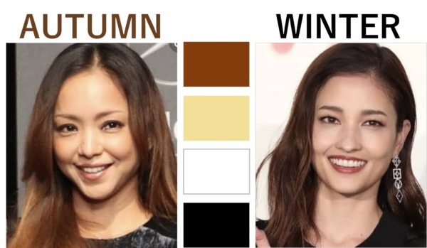 パーソナルカラーオータムの安室奈美恵とウインターの黒木メイサの比較写真